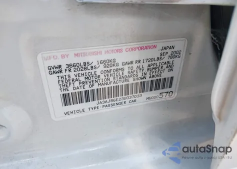 2003 Mitsubishi Lancer Oz Rally from USA, damaged, VIN JA3AJ86E23U037033